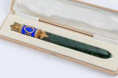 Russian Silver Gilt Diamonds Nephrite and Guilloche Enamel Letter Opener - 2786655