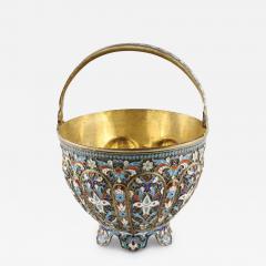 Russian Silver Sugar Bowl In Cloisonne Enamel Russia Moscow 1896 1908 - 4818109