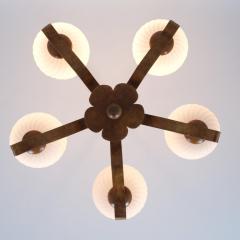Rustic 5 Arm Pendant in Birch Curly Birch and Glass Finland 1940s - 4551458