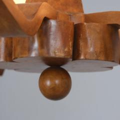 Rustic 5 Arm Pendant in Birch Curly Birch and Glass Finland 1940s - 4551460