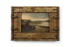 Rustic Adirondack Landscape Oil Painting in a Hewn Wood Frame - 4516559