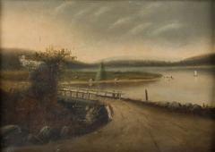 Rustic Adirondack Landscape Oil Painting in a Hewn Wood Frame - 4539300