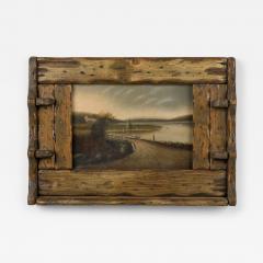 Rustic Adirondack Landscape Oil Painting in a Hewn Wood Frame - 4539301