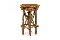 Rustic Adirondack Scalloped Petrified Wood and Branch Side End Table - 4670667