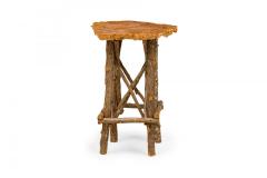Rustic Adirondack Scalloped Petrified Wood and Branch X Base Side End Table - 4170572