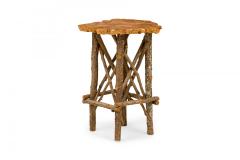 Rustic Adirondack Scalloped Petrified Wood and Branch X Base Side End Table - 4170573