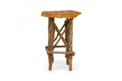 Rustic Adirondack Scalloped Petrified Wood and Branch X Base Side End Table - 4170574