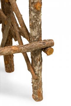 Rustic Adirondack Scalloped Petrified Wood and Branch X Base Side End Table - 4170575