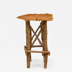 Rustic Adirondack Scalloped Petrified Wood and Branch X Base Side End Table - 4193698
