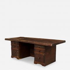 Rustic Adirondack Style Hewn Dark Stained Wooden Kneehole Desk - 2802162