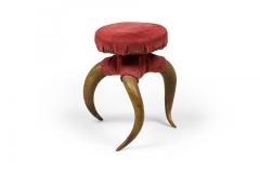 Rustic American Victorian Three Legged Horn and Burgundy Suede Footstool - 4671053