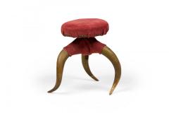 Rustic American Victorian Three Legged Horn and Burgundy Suede Footstool - 4671054