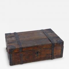 Rustic Antique Peasant Wooden Chest in Dark Brown 19th Century Finland - 4403030