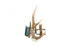Rustic Antler Inkwell Stand with Glass and Metal Pen Holder - 4675166