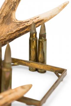 Rustic Antler Inkwell Stand with Glass and Metal Pen Holder - 4675168