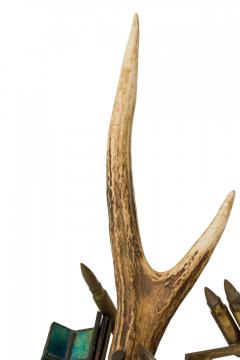 Rustic Antler Inkwell Stand with Glass and Metal Pen Holder - 4675169