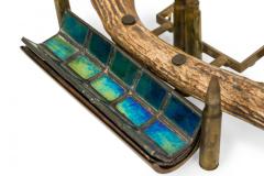 Rustic Antler Inkwell Stand with Glass and Metal Pen Holder - 4675170