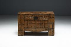 Rustic Art Populaire Carved Wooden Chest France 19th Century - 4758510