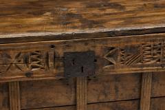 Rustic Art Populaire Carved Wooden Chest France 19th Century - 4758544