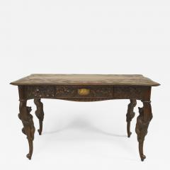 Rustic Black Forest 19th Cent Bear Carved Walnut Table Desk - 638480