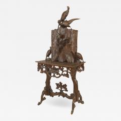 Rustic Black Forest 19th Cent Carved Walnut Cabinet on Stand - 638474