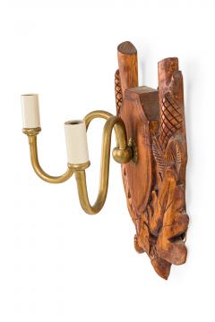 Rustic Black Forest Brass and Wood Wall Sconce - 4673605
