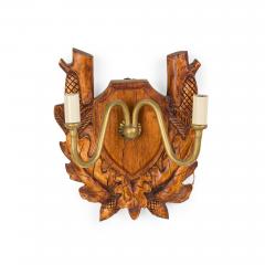 Rustic Black Forest Brass and Wood Wall Sconce - 4735430