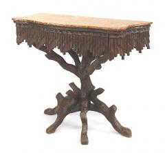 Rustic Black Forest Walnut Marble Console Table - 4630369