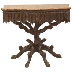 Rustic Black Forest Walnut Marble Console Table - 4645303