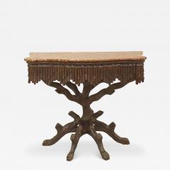 Rustic Black Forest Walnut Marble Console Table - 4645304