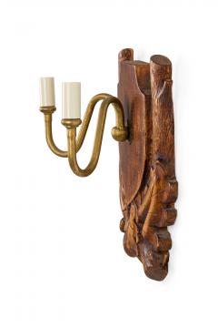 Rustic Black Forest Wood and Brass Wall Sconce - 4673617