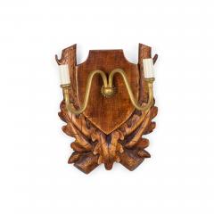 Rustic Black Forest Wood and Brass Wall Sconce - 4735431