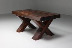 Rustic Brutalist Dark Wooden Dining Table 1940s - 2427362