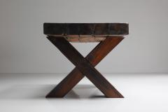Rustic Brutalist Dark Wooden Dining Table 1940s - 2427404