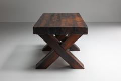 Rustic Brutalist Dark Wooden Dining Table 1940s - 2427407