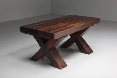Rustic Brutalist Dark Wooden Dining Table 1940s - 2427437