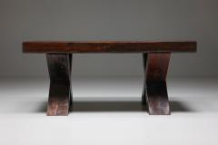 Rustic Brutalist Dark Wooden Dining Table 1940s - 2427440