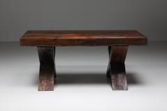 Rustic Brutalist Dark Wooden Dining Table 1940s - 2427445