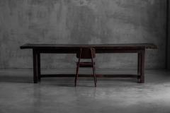 Rustic Brutalist Farm Table in Solid Oak France Early 20th Century - 4606621