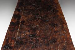 Rustic Brutalist Farm Table in Solid Oak France Early 20th Century - 4606716