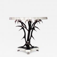 Rustic Continental Antler Design and Ebonized Half Round Console Table - 638482
