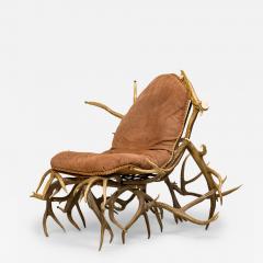 Rustic Continental Antler and Mauve Pink Suede Arm Chair - 2801211