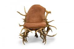 Rustic Continental Antler and Mauve Pink Suede Arm Chair - 4649852