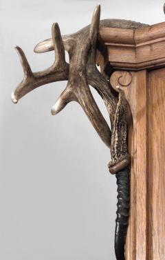 Rustic Continental German Oak and Horn Trimmed 4 Door Bookcase Cabinet - 643703