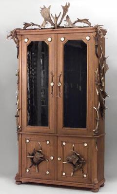 Rustic Continental German Oak and Horn Trimmed 4 Door Bookcase Cabinet - 643707