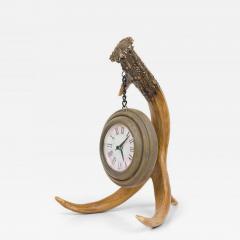 Rustic Continental Style Faux Antler and Brass Table Clock - 4733255