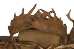 Rustic Continental Style Green Leather and Faux Antler Three Seat Settee - 4631771
