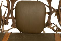 Rustic Continental Style Green Leather and Faux Antler Three Seat Settee - 4631774