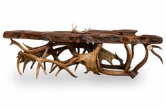 Rustic Continental Style Live Edge Wood and Faux Antler Coffee Table - 2800487