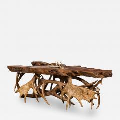 Rustic Continental Style Live Edge Wood and Faux Antler Coffee Table - 2802166